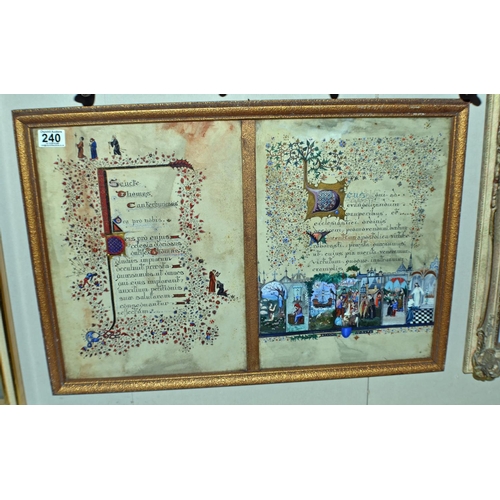 240 - An unusual framed page of illuminated script drawn in the 1940's and exhibited at various galleries