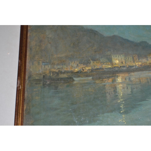 246 - George Vernon Stokes (1873-1954) - An oil on canvas of a harbour at night signed lower right and dat... 