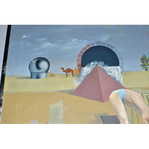 251 - Robert Allen Nelson ARR (attributed) (1925-) - A large oil on canvas of a surrealist scene - signed ... 