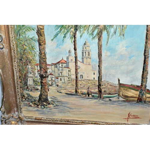 252 - J Enstone (20th Century) - An oil on board of Sitges in Spain signed lower right and dated 1961