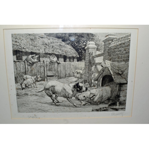 280 - An excellent quality Artists Proof etching of Pigs and a Dog within a Farmyard - signed indistinctly... 