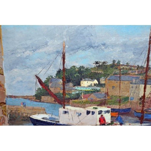 282 - A vintage Oil on canvas of a harbour scene - possibly Cornish. Signed lower left but illegible