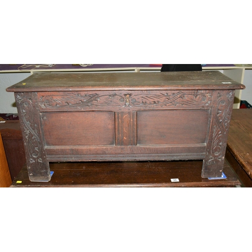 29 - An 18th/19th century small carved Oak coffer