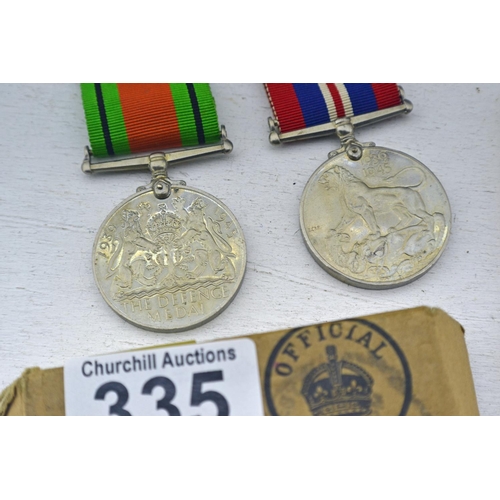 335 - WW2 period War and Defence medals to L.J. Prior of Oxford in original box