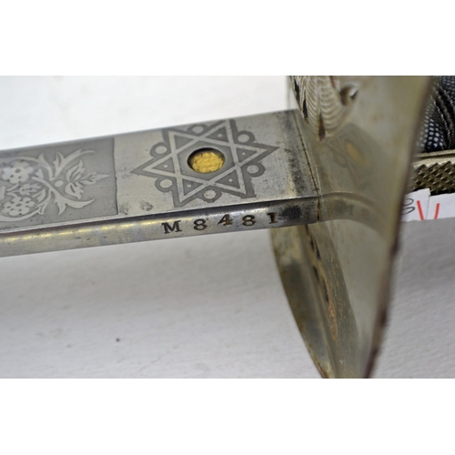 348 - A George V period Warrant Officers sword by Robert Mole of Birmingham - the blade highly etched and ... 