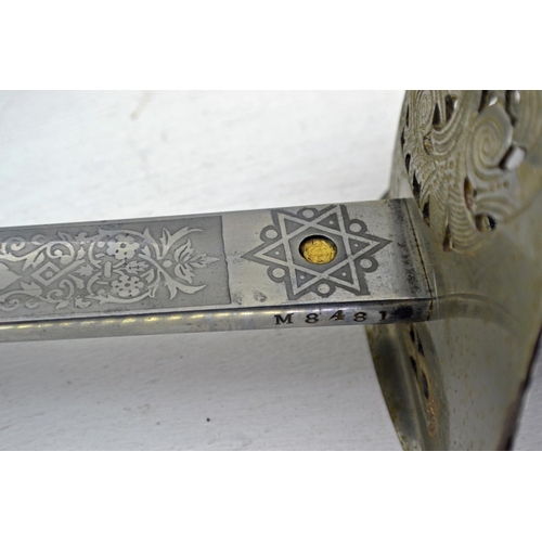 348 - A George V period Warrant Officers sword by Robert Mole of Birmingham - the blade highly etched and ... 