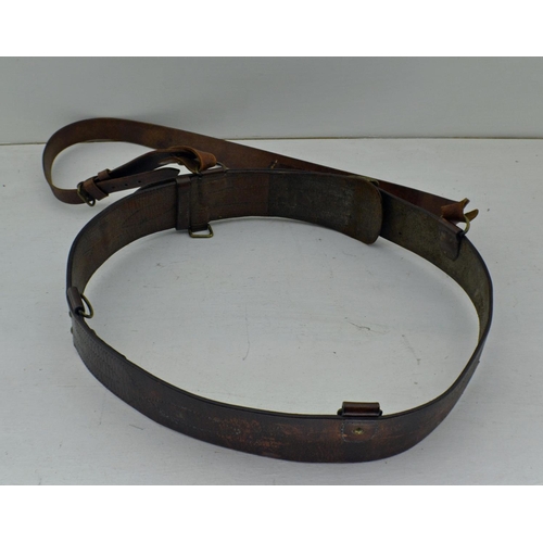 350 - A vintage leather military Sam Browne belt with shoulder strap