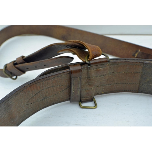 350 - A vintage leather military Sam Browne belt with shoulder strap