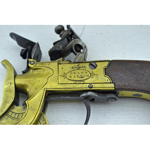 356 - A rare flintlock powder-tester pistol signed Ryan & Watson - likely 19th century