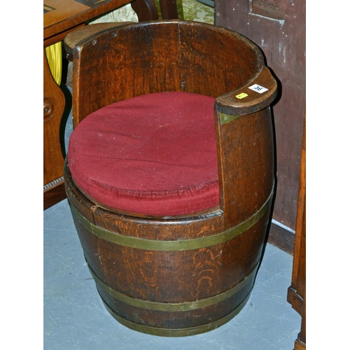 36 - An unusual vintage coopered wooden barrel converted into a tub chair