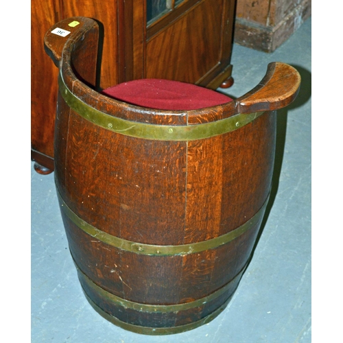 36 - An unusual vintage coopered wooden barrel converted into a tub chair