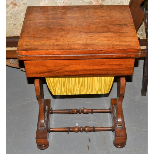 37 - An antique 19th Century Rosewood sewing/ games table with fold out top c.1840