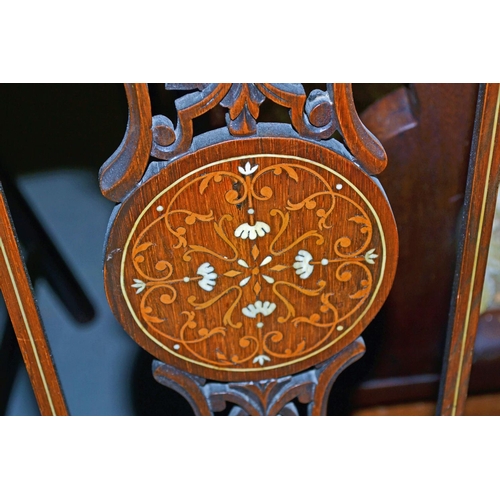 38 - A pair of inlaid wooden bedroom chairs by Trevor Page of Norwich c.1900