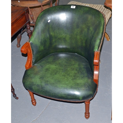 45 - A green leather tub chair