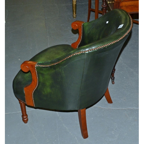 45 - A green leather tub chair