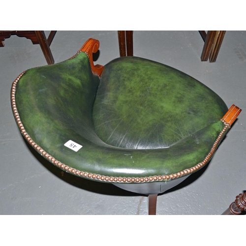 45 - A green leather tub chair