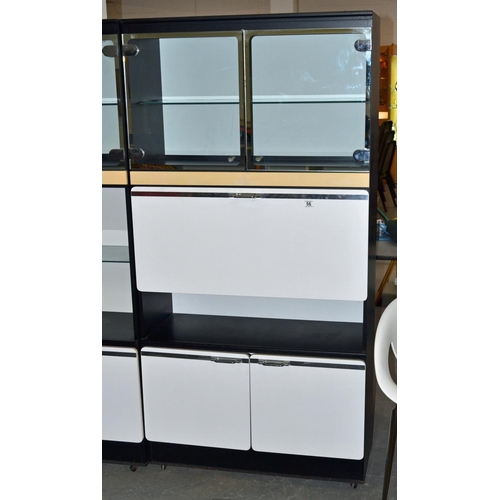 56 - A retro black and white cabinet with chrome fittings - dated 1978 - to match next lot