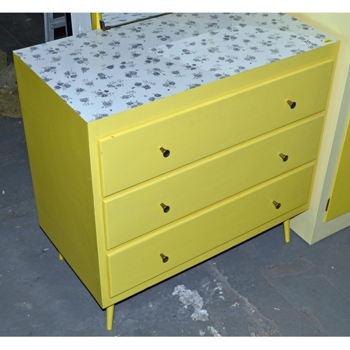 70 - A retro yellow painted dressing table with mirror