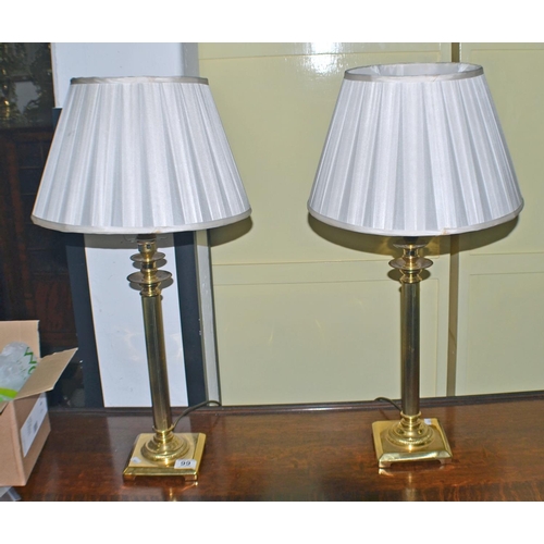 99 - A pair of good quality brass table lamps with shades