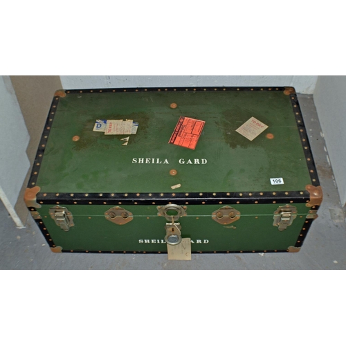 106 - A vintage travelling trunk in green