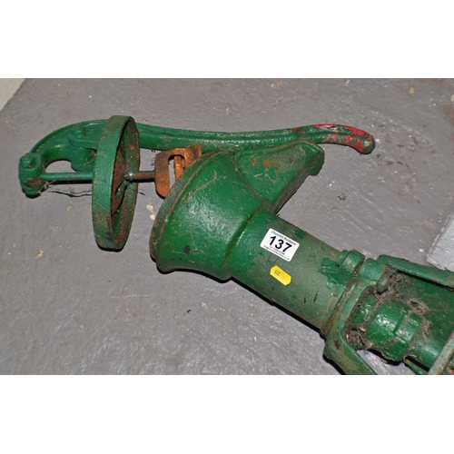 137 - A vintage green painted garden water pump