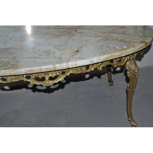 187 - A vintage marble topped table with gilt metal base