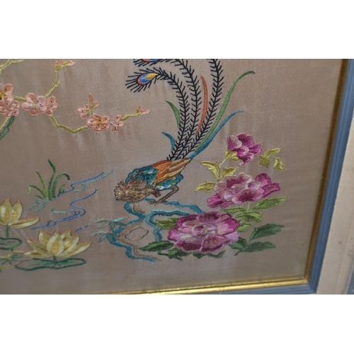 198 - A vintage Japanese style silkwork embroidery panel in a frame