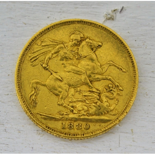 554 - A Victorian St George full gold sovereign coin - 1880 Melbourne mint