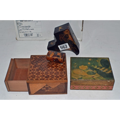 562 - 4 vintage wooden boxes to inc a Japanese puzzle box and a Tortoiseshell box