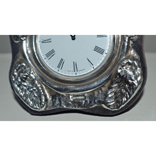 635 - A silver mounted desk clock formed as a teddy bear