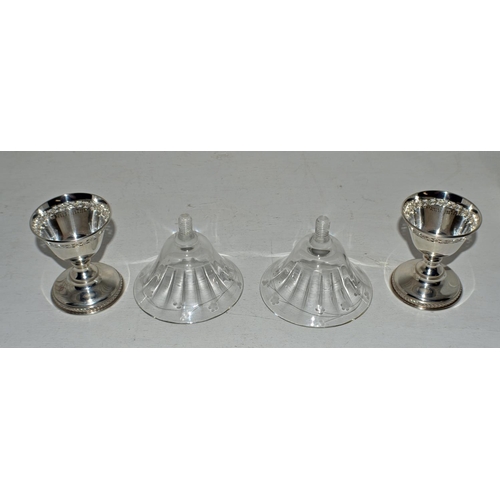 637 - A pair of Canadian silver Sherbets or Champagne glasses with silver stems and engraved glass inserts... 