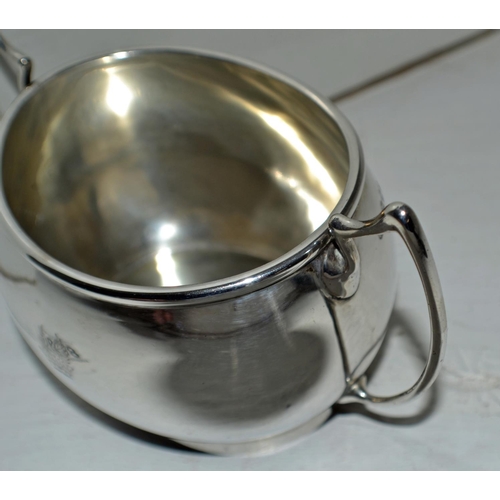 638 - A silver 2 handled sugar bowl with armorial - London 1929 by Carrington & Co