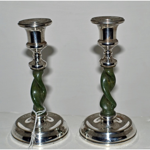 645 - An unusual pair of silver and Bakelite barley twist candlesticks - Birmingham 1927