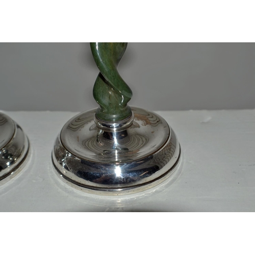 645 - An unusual pair of silver and Bakelite barley twist candlesticks - Birmingham 1927