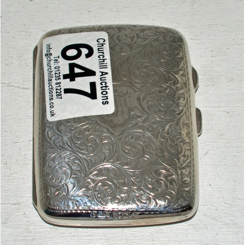 647 - A silver cigarette case - Birmingham 1923