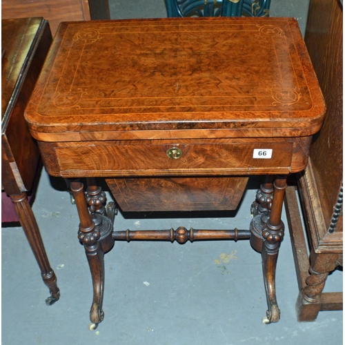 66 - A Victorian Burr Walnut sewing and games table