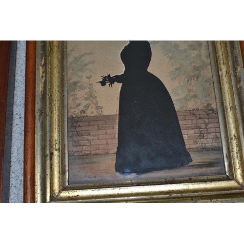 206 - A pair of unusual Victorian silhouette full body portraits of a man and a woman in gilt frames signe... 