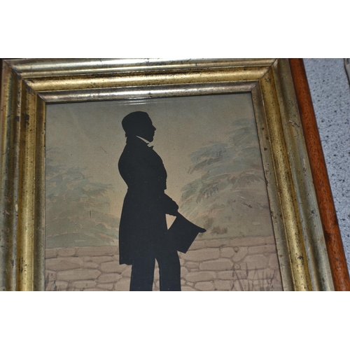 206 - A pair of unusual Victorian silhouette full body portraits of a man and a woman in gilt frames signe... 