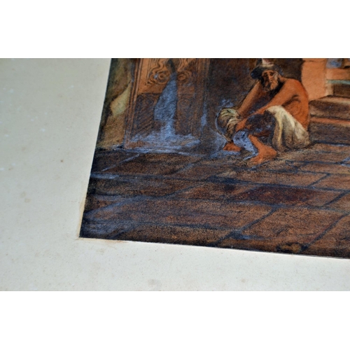 296 - A good quality antique watercolour of a Middle Eastern basement with figures - mounted but unframed ... 