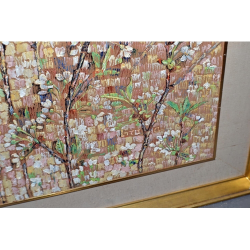 299 - An unusual large abstract oil painting done by stippling with signature by unreadable