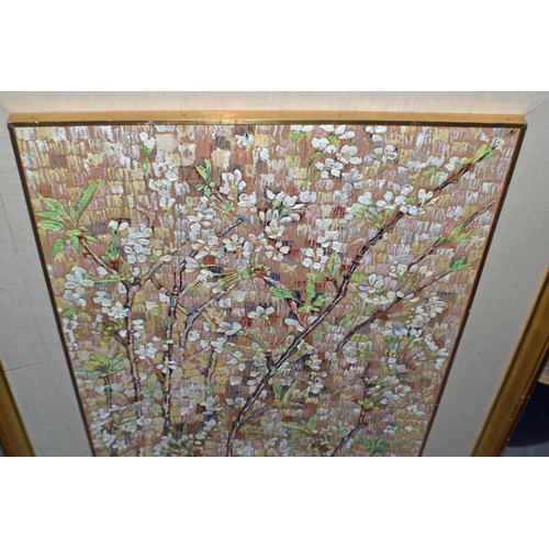 299 - An unusual large abstract oil painting done by stippling with signature by unreadable