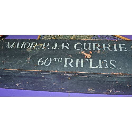 368 - A large WW1 period wooden sword or uniform case previously owned by Major P.J.R Currie of the 60th R... 