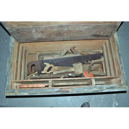 93 - Large wooden tool box and contents