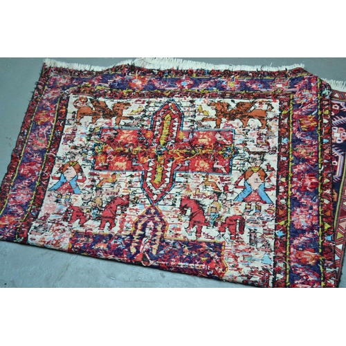 2 - An unusual colourful Kilim style rug decorated with figures etc