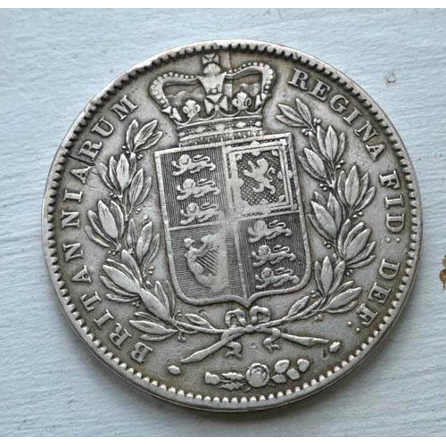 535 - A Victorian 1844 silver crown coin with Cinquefoil stops