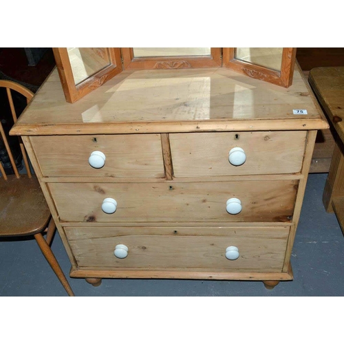 75 - Victorian pine 2 over 2 chest of drawers