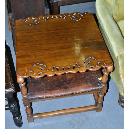 57 - Vintage oak and leather metamorphic chair and table