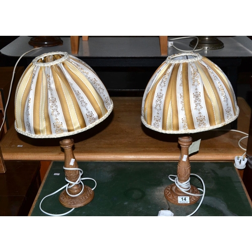 14 - Pair of carved wooden table lamps