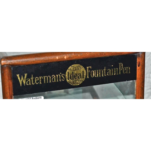 113 - A rare early 20th century Waterman's Ideal Fountain Pen mahogany framed counter top display cabinet ... 