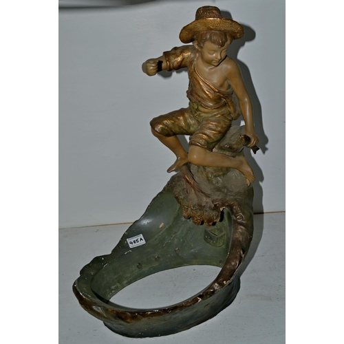 Boy Fishing Bronze Statue by Goldscheider